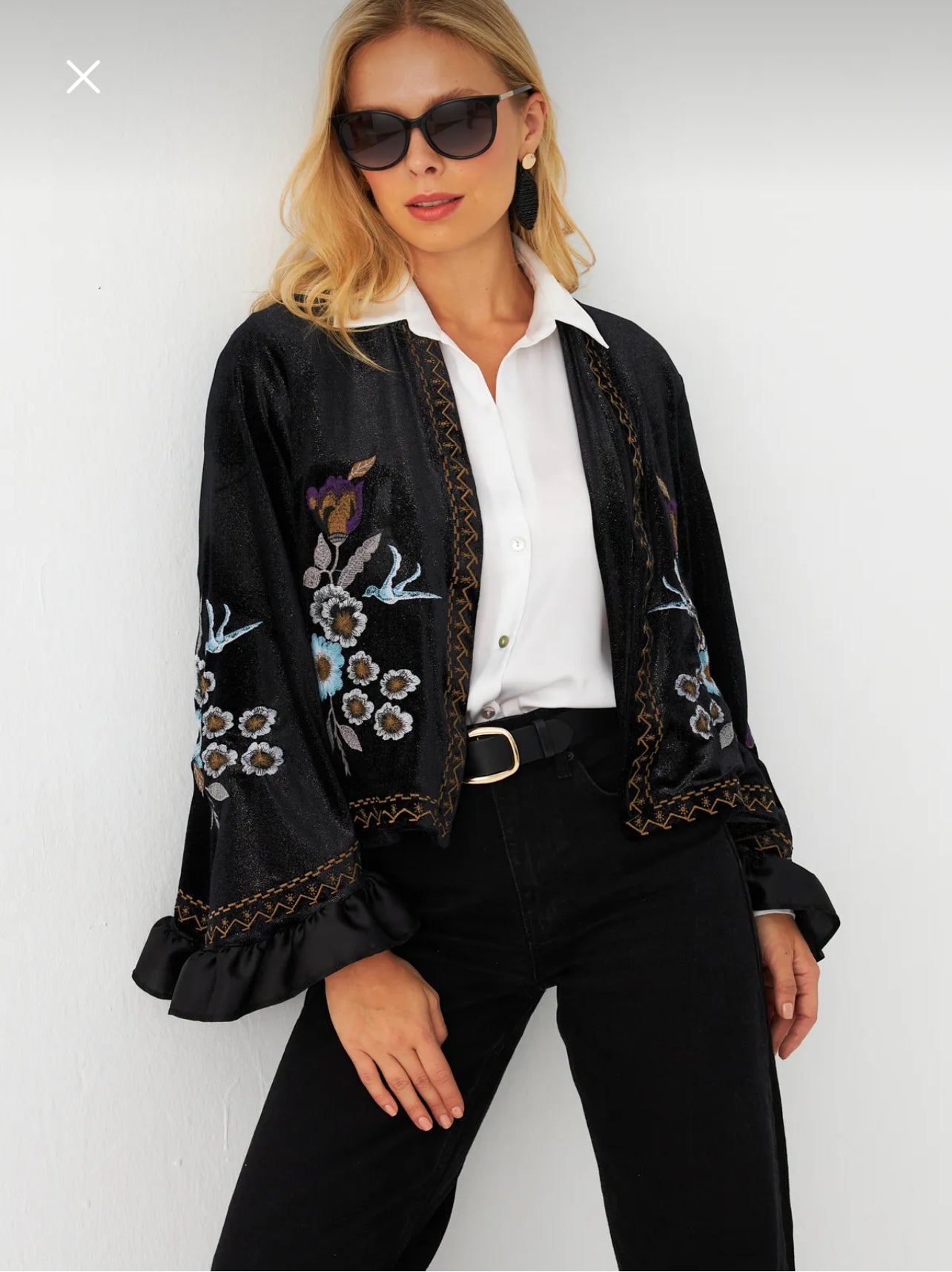 Velvet embroidered cardigan