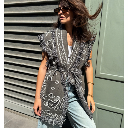 Bandana Olive Print Long Vest