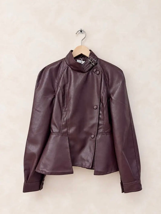 Burgundy Leather peplum Jacket