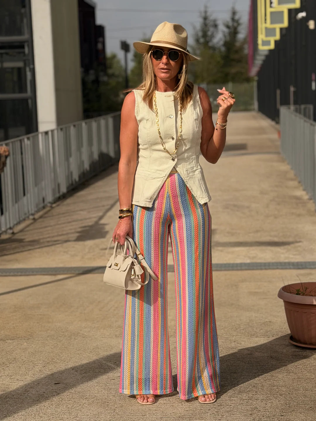 Knit Colorful Wide Leg Pants