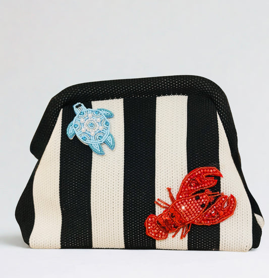 Black Striped Embellishments Clutch