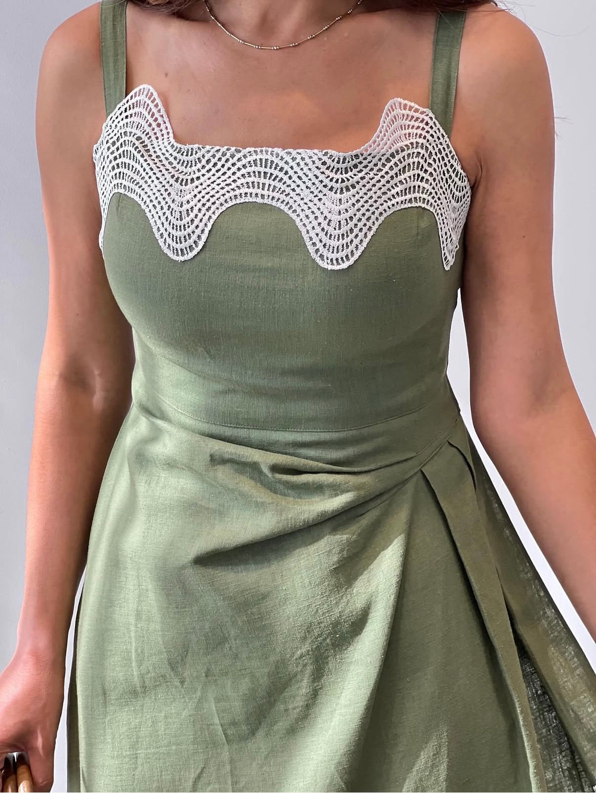 Green linen asymmetrical Dress