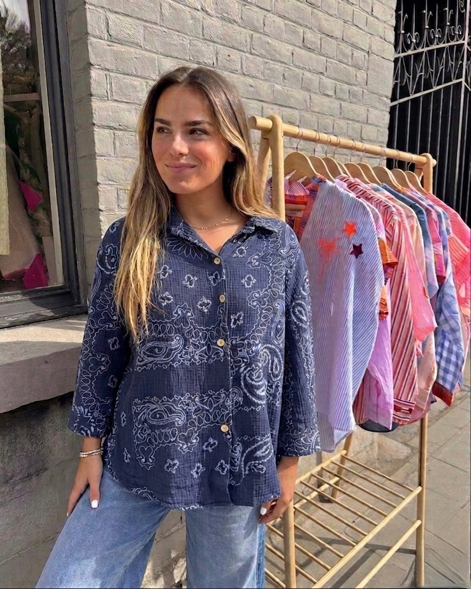 Navy bandana muslin shirt