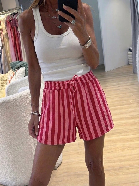 Red striped muslin Short