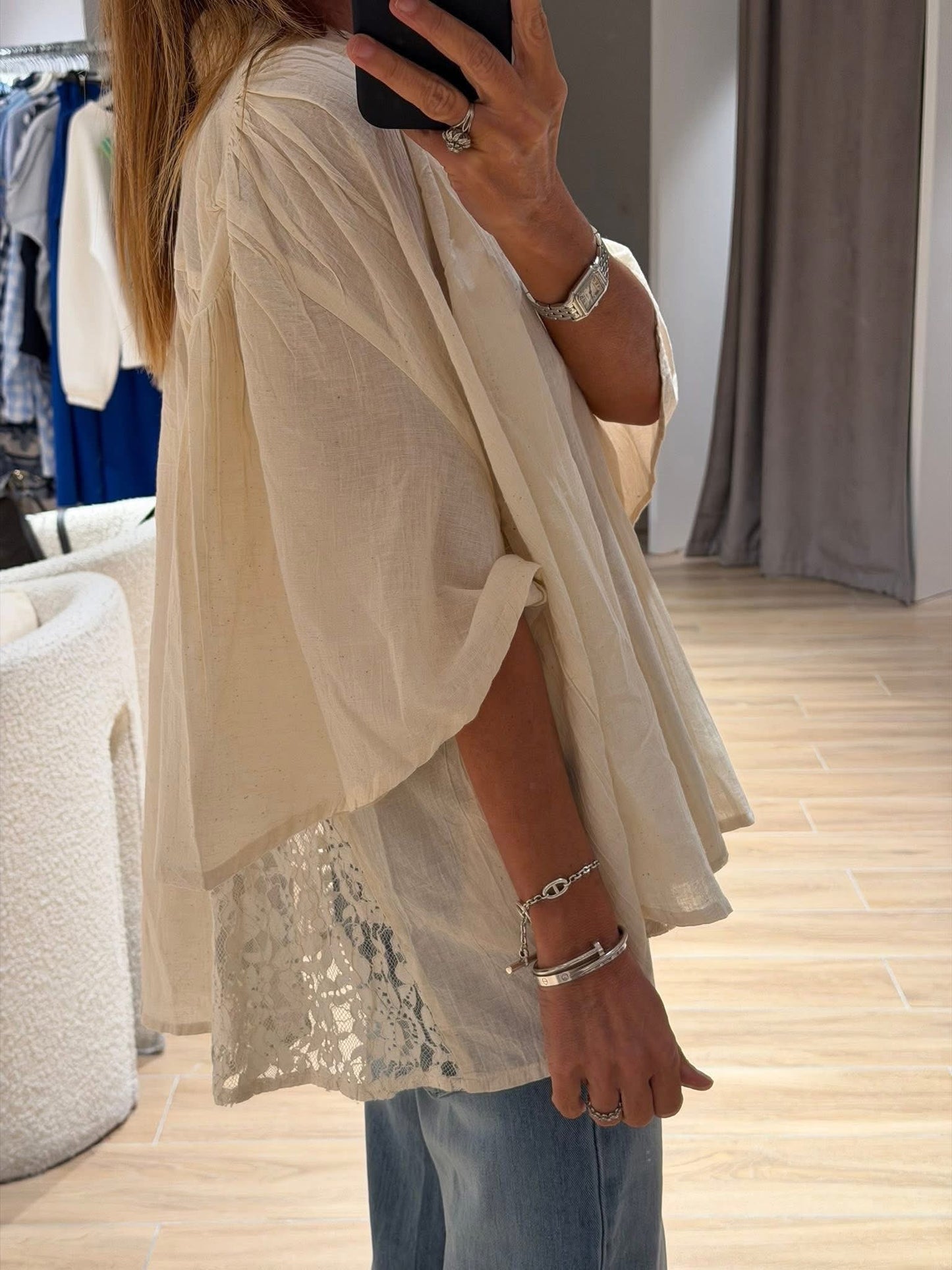Beige Lace Details Shirt