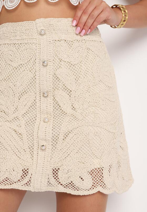 Mini Beige Crochet Skirt