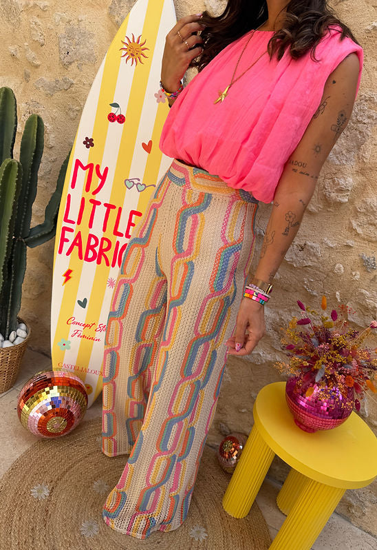 Knit Colorful Beige Wide Leg Pants