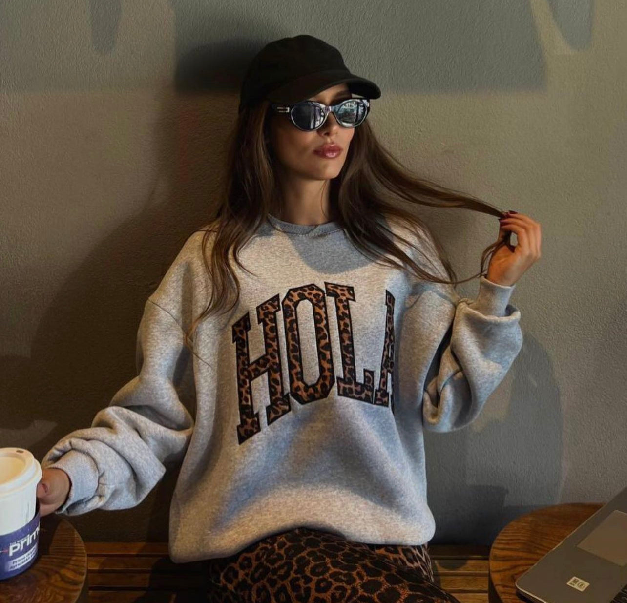 LEOPARD PRINT MELTON OVERSIZE SWEATSHIRT