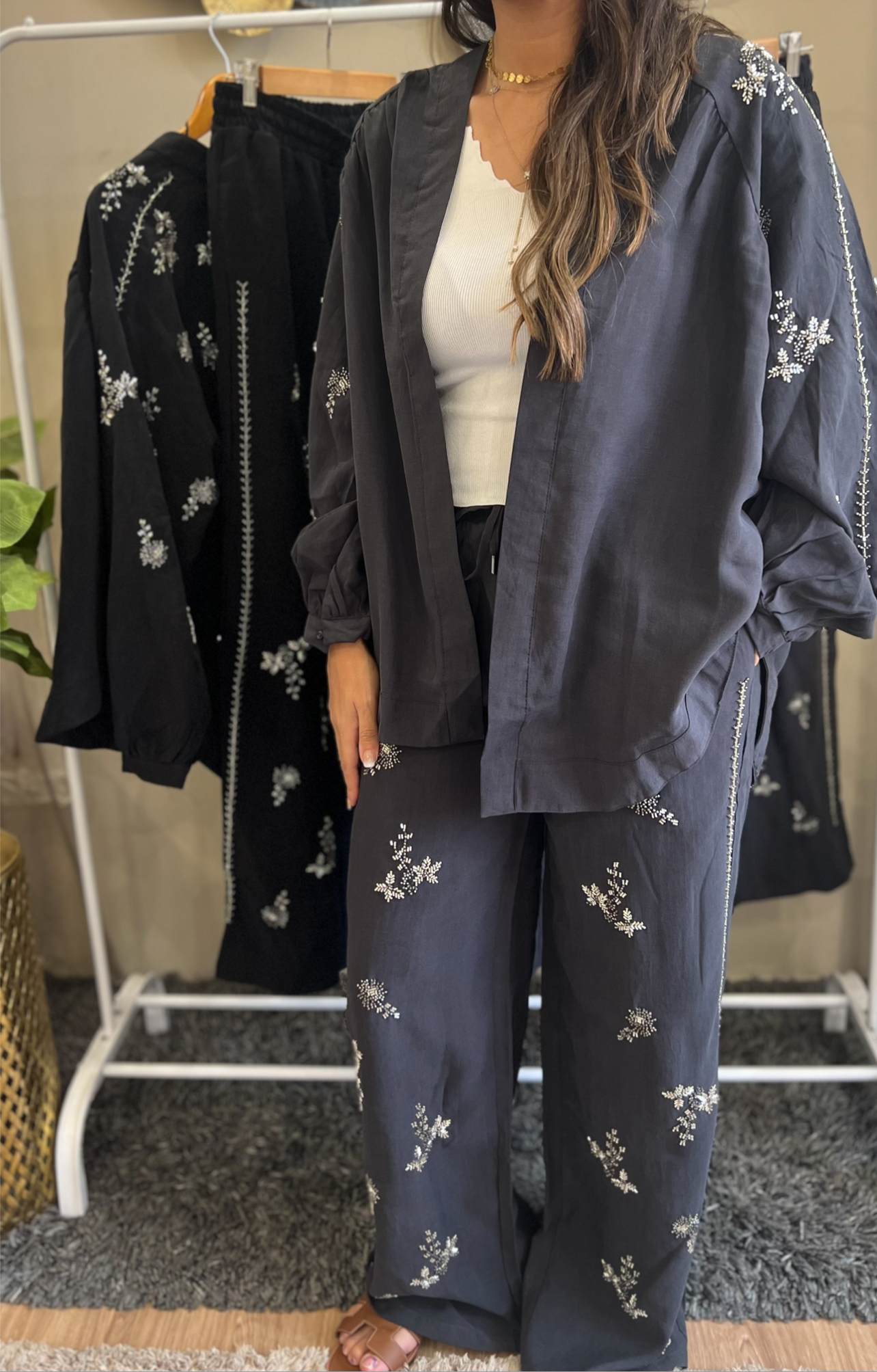 Embroidered Dark Grey Set