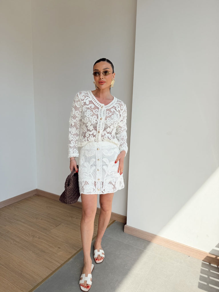 Mini White Crochet Skirt