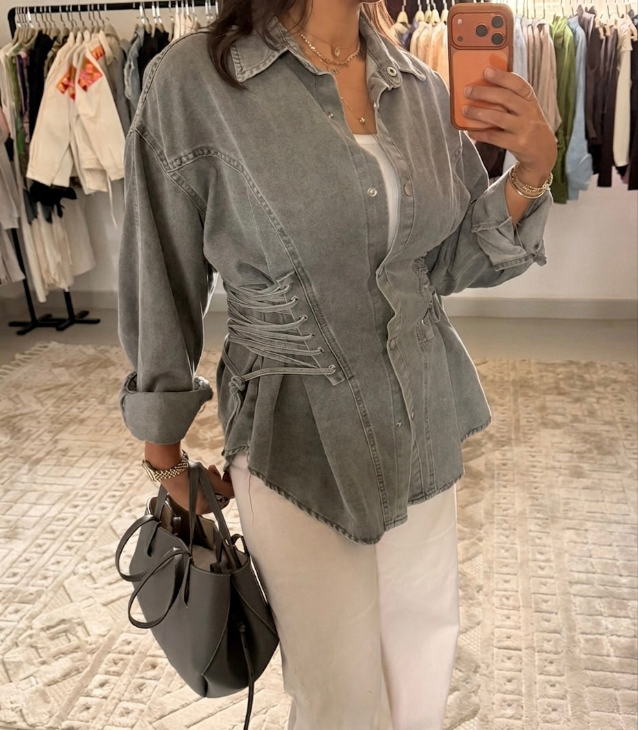 Grey Denim Corset Shirt