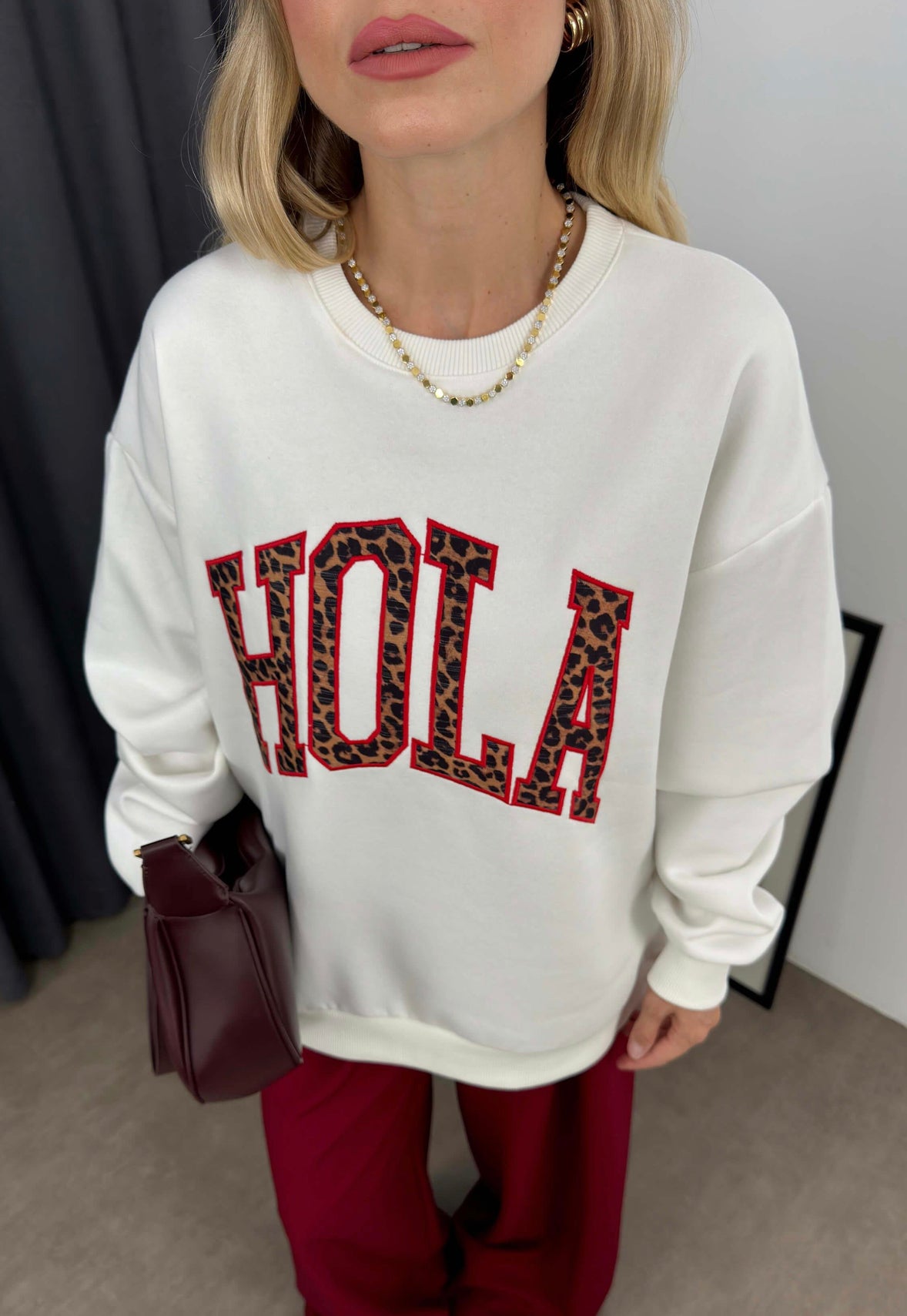 LEOPARD PRINT MELTON OVERSIZE SWEATSHIRT