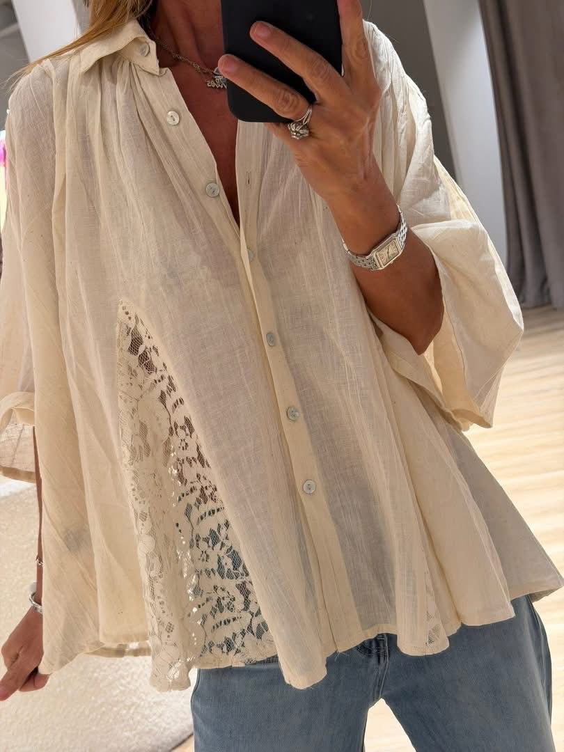 Beige Lace Details Shirt