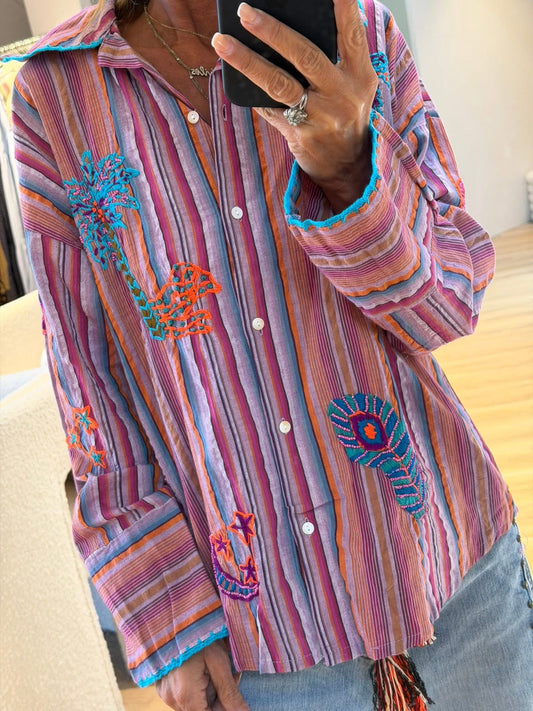 striped Embroidery Shirt