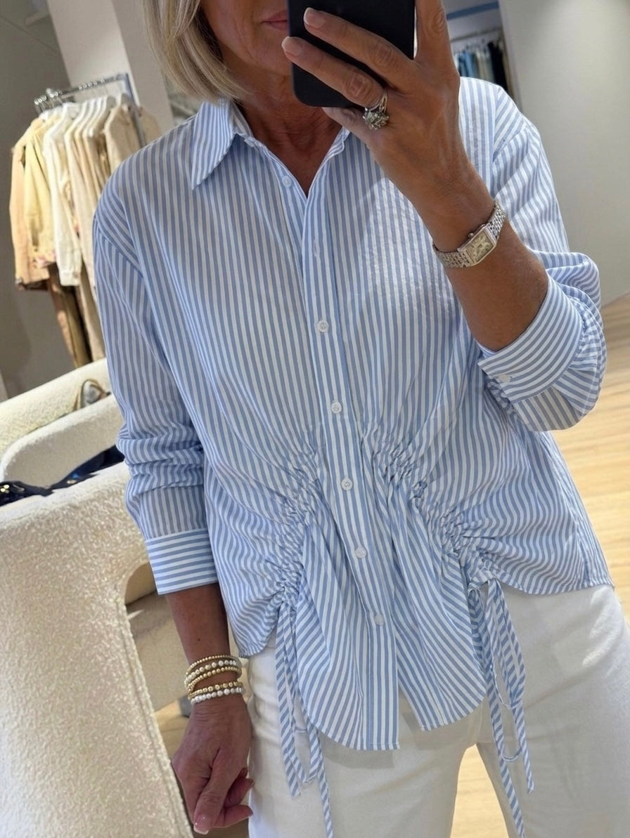 Gathered striped shirt