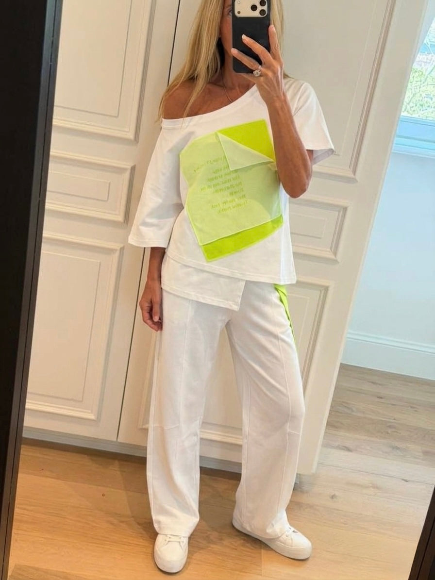 Offshoulder White * neon Set