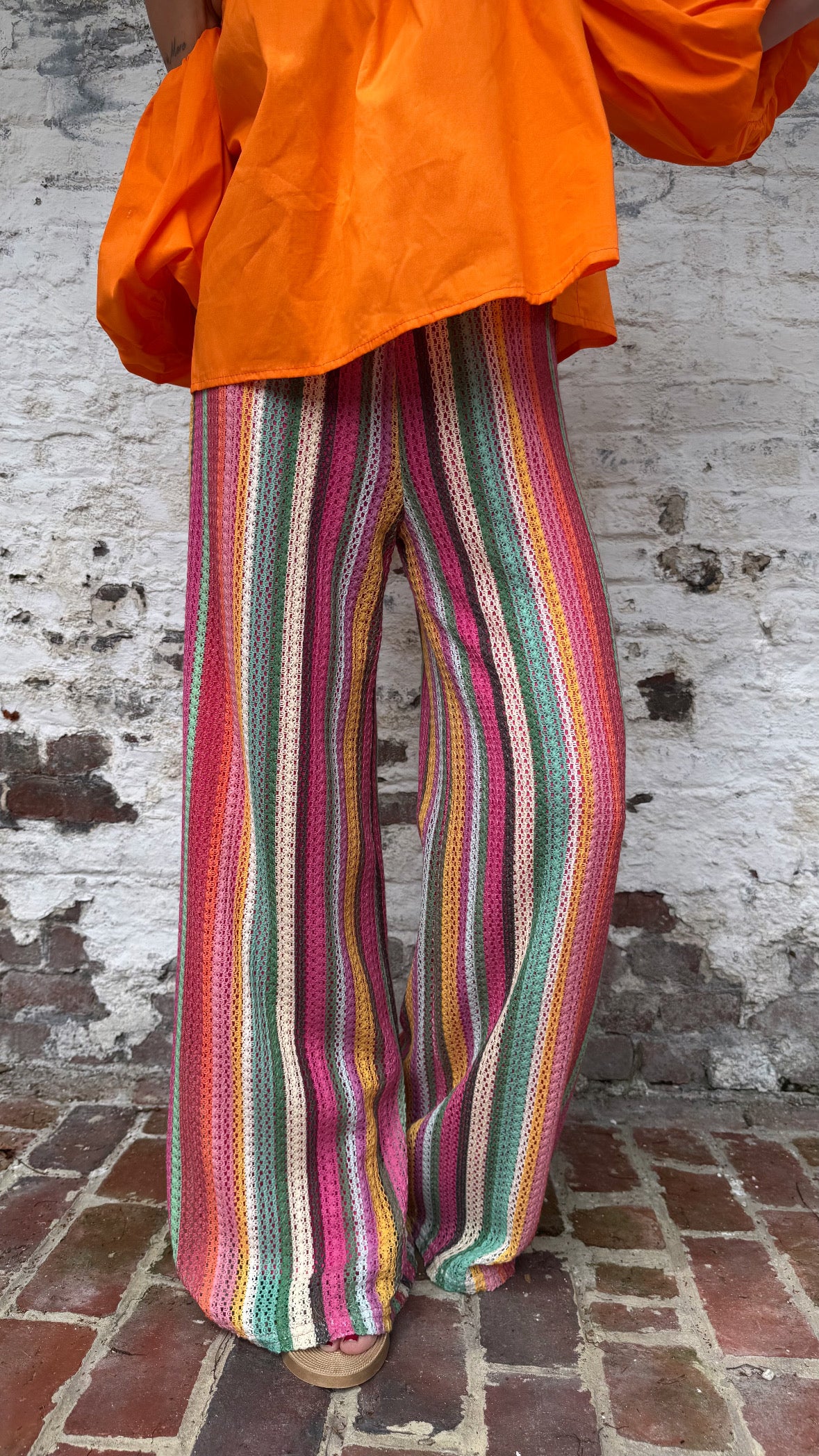 Knit Colorful Striped Wide Leg Pant