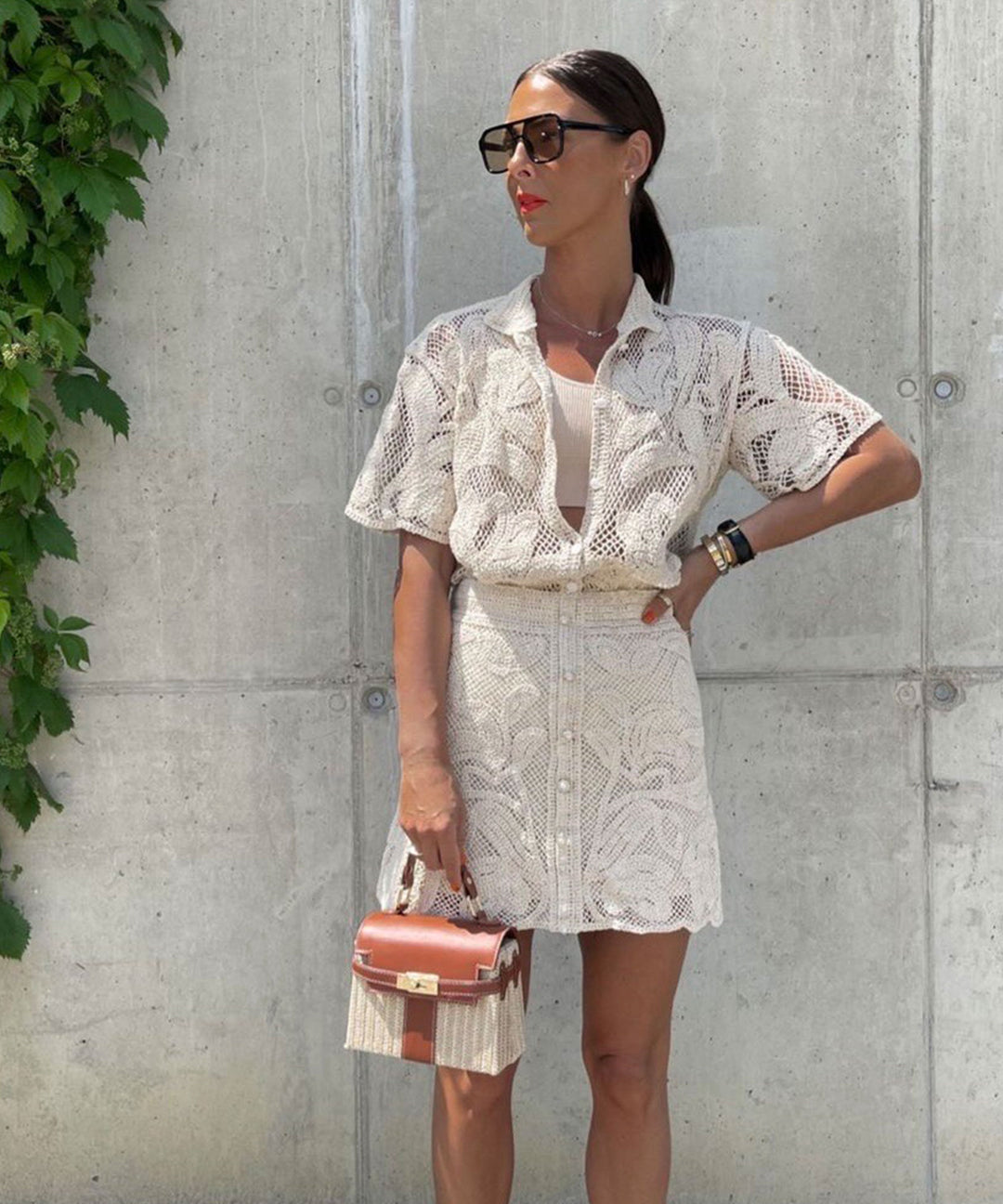 Mini Beige Crochet Skirt