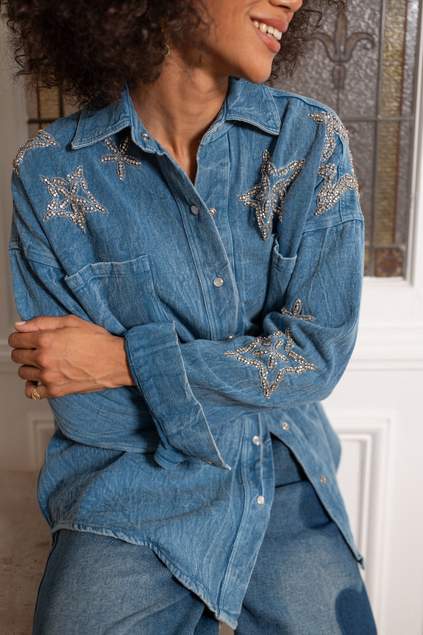 Denim Star Sequined Shirt
