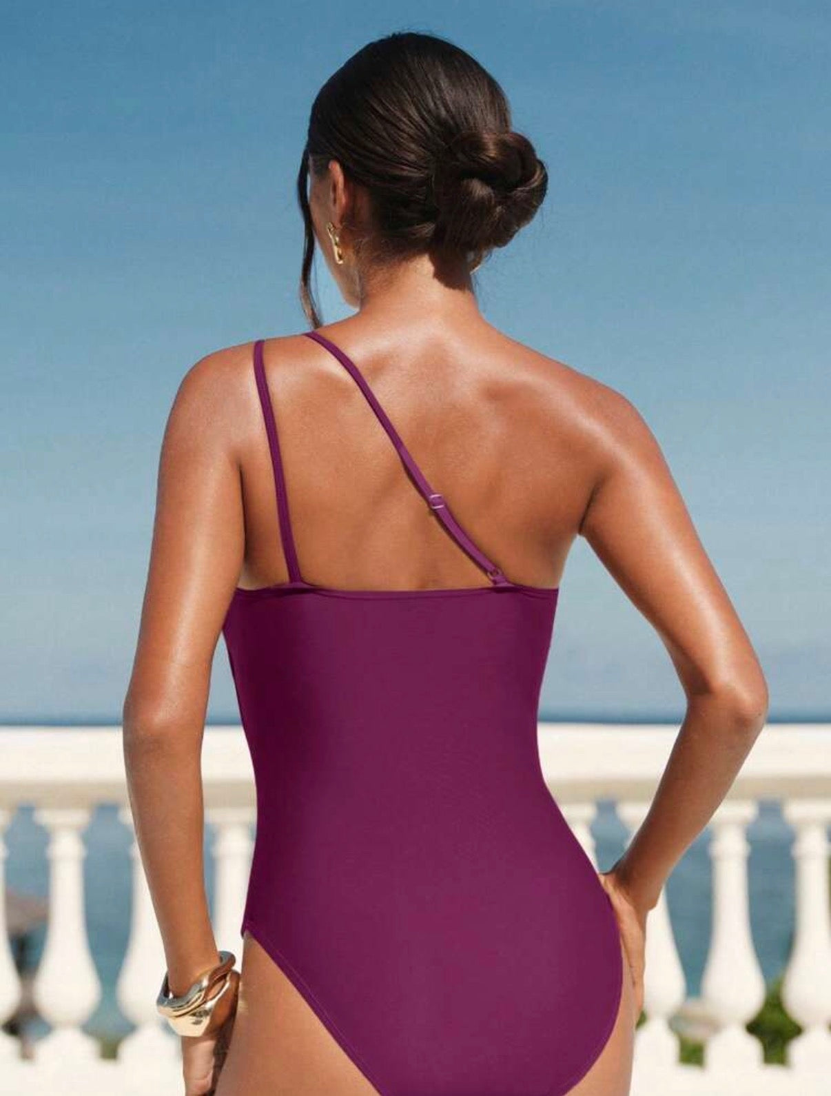 Purple one-shoulder One piece Swimsuit