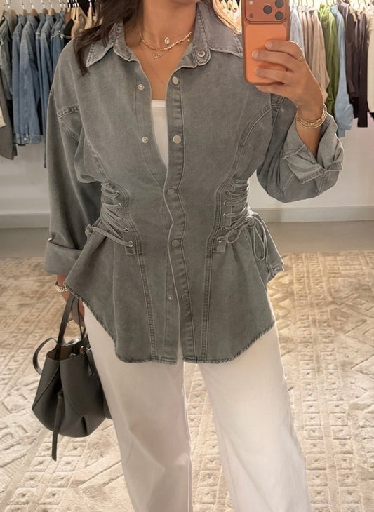 Grey Denim Corset Shirt