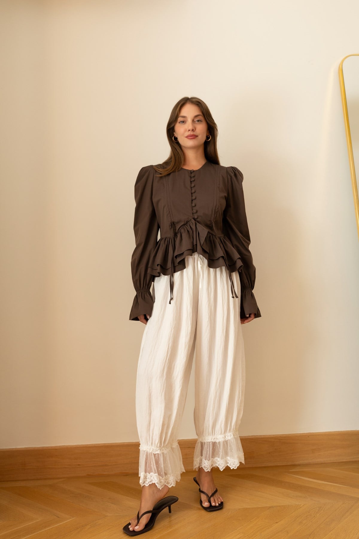 Brown Ruffles Blouse
