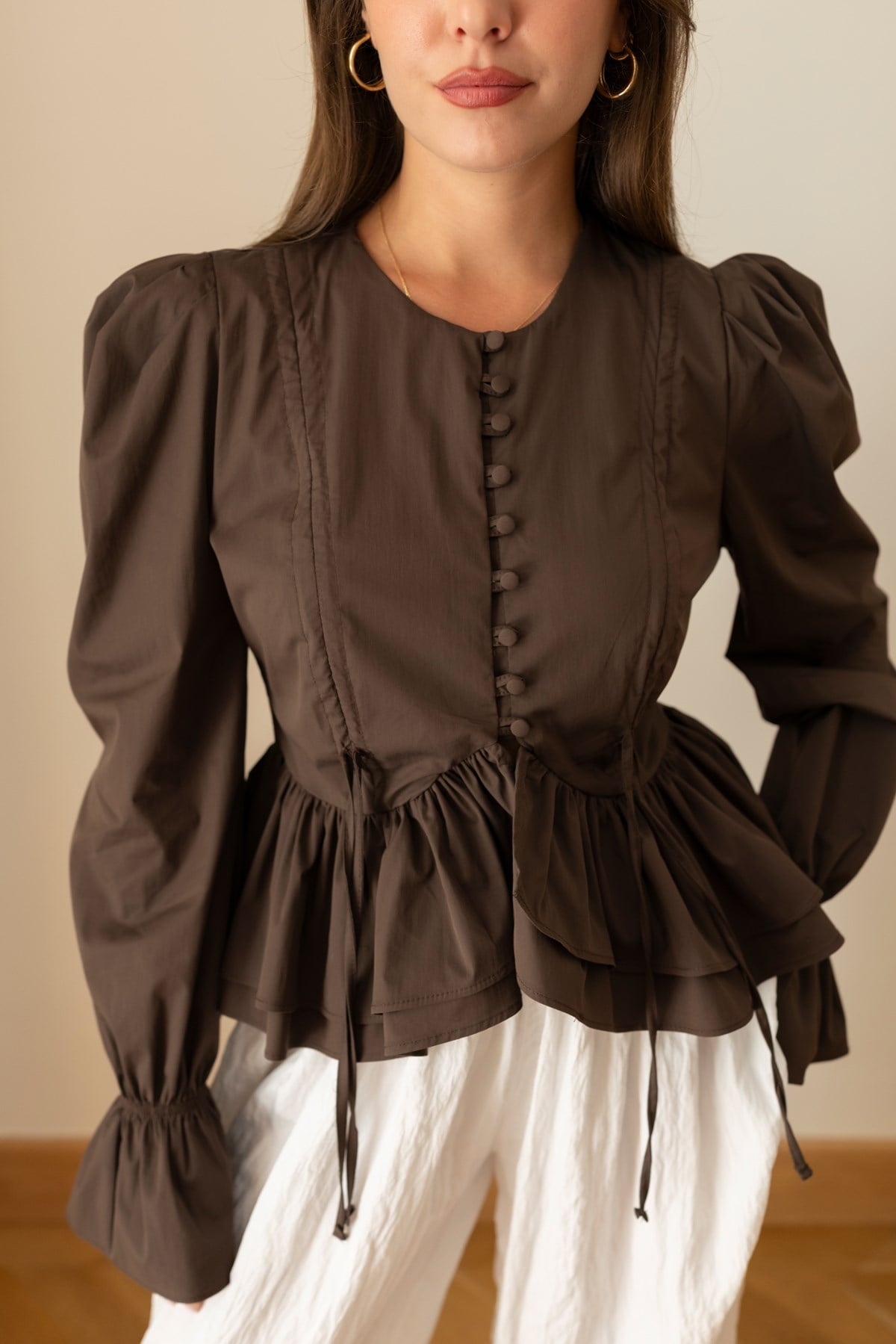 Brown Ruffles Blouse