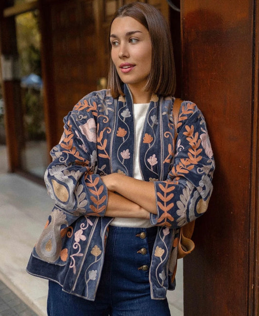 Indian Grey Embroidery suede Jacket