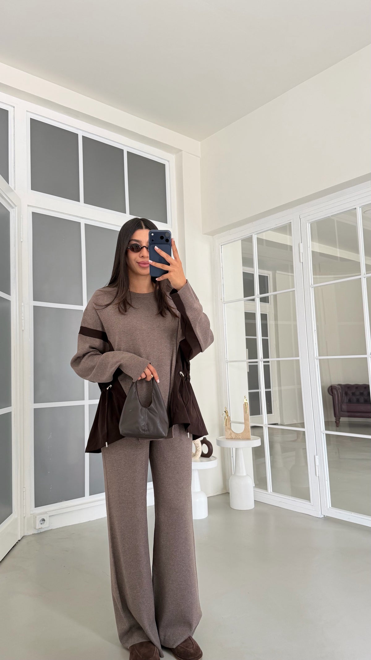 Knitted beige/brown tracksuit