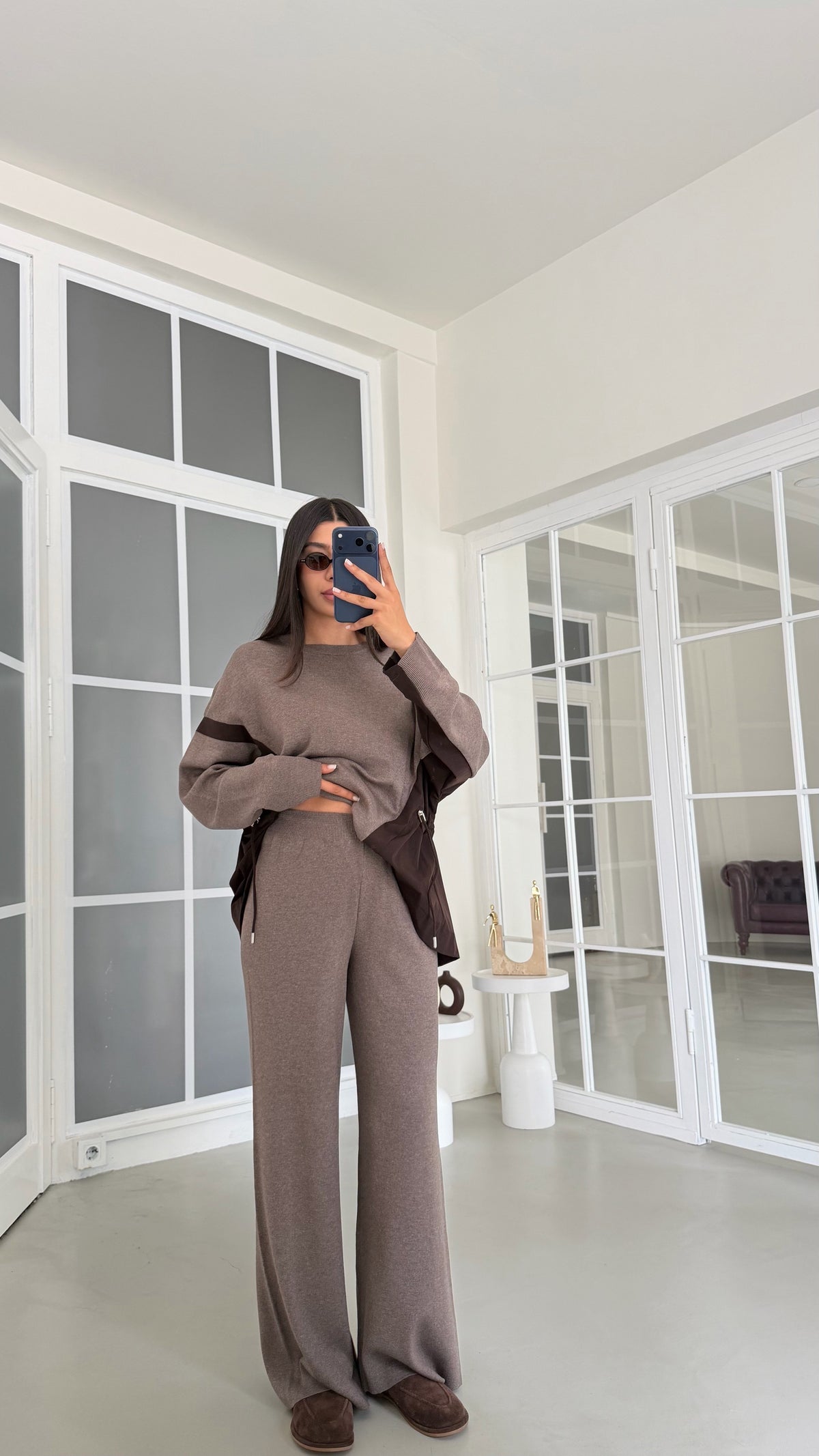 Knitted beige/brown tracksuit