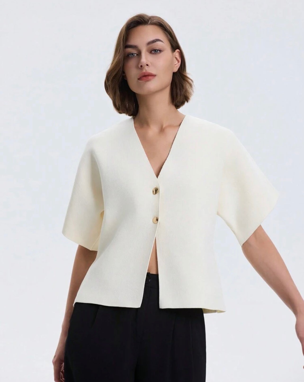 Button minimalist casual dolman sleeve knit top