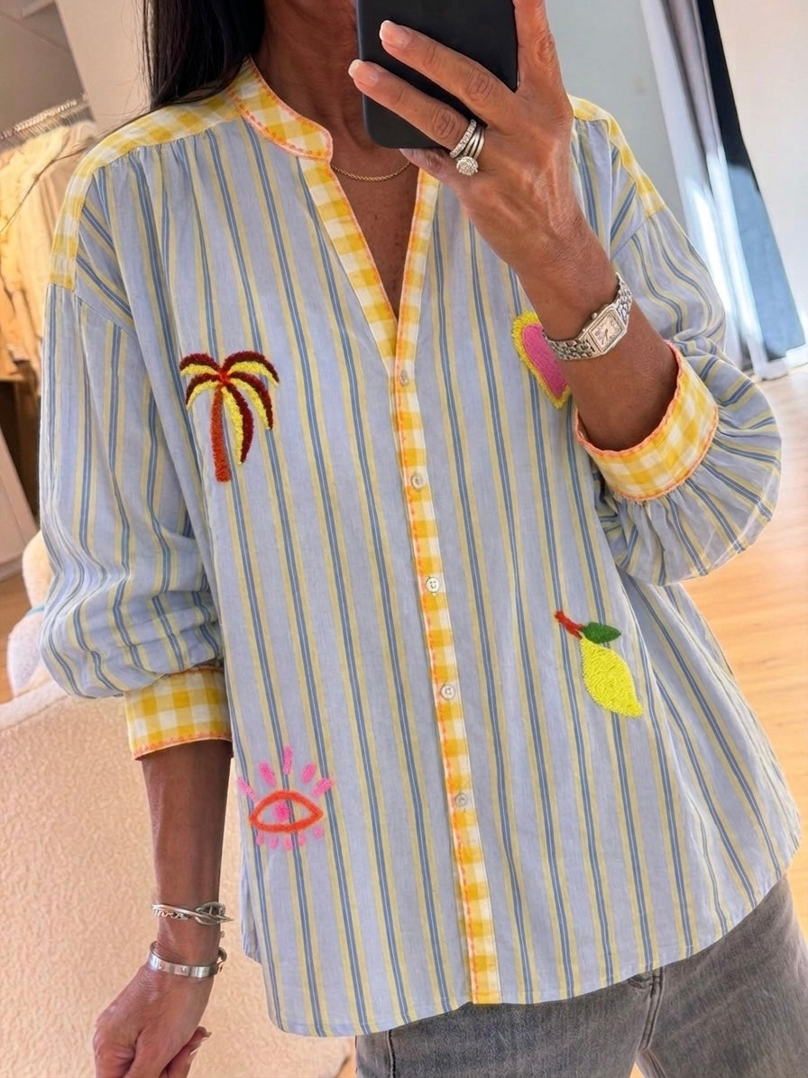Yellow x Blue Embroidery Shirt