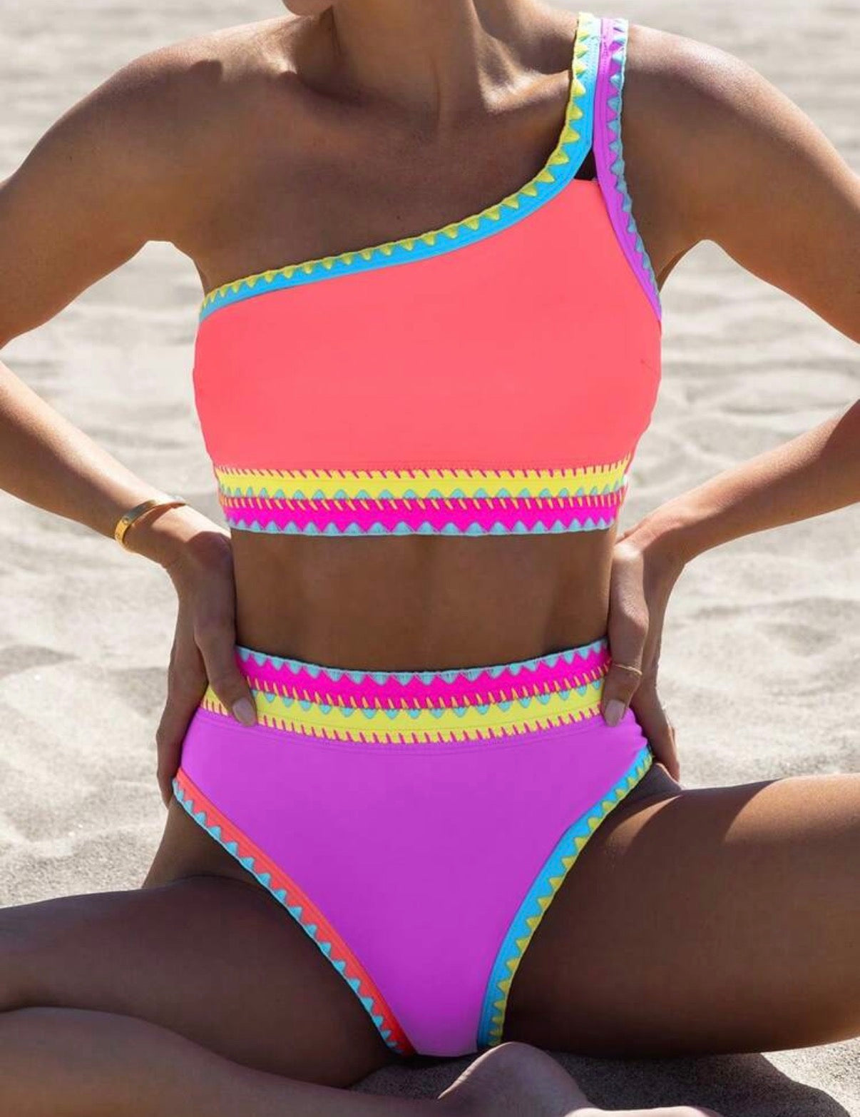 Multi Color One shoulder Bikini