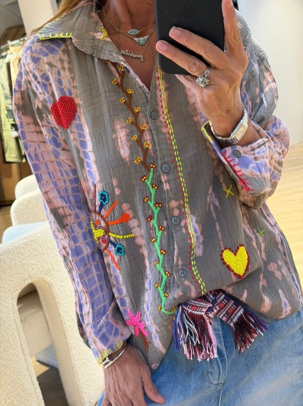 Hand Embroidery tie dye Shirt