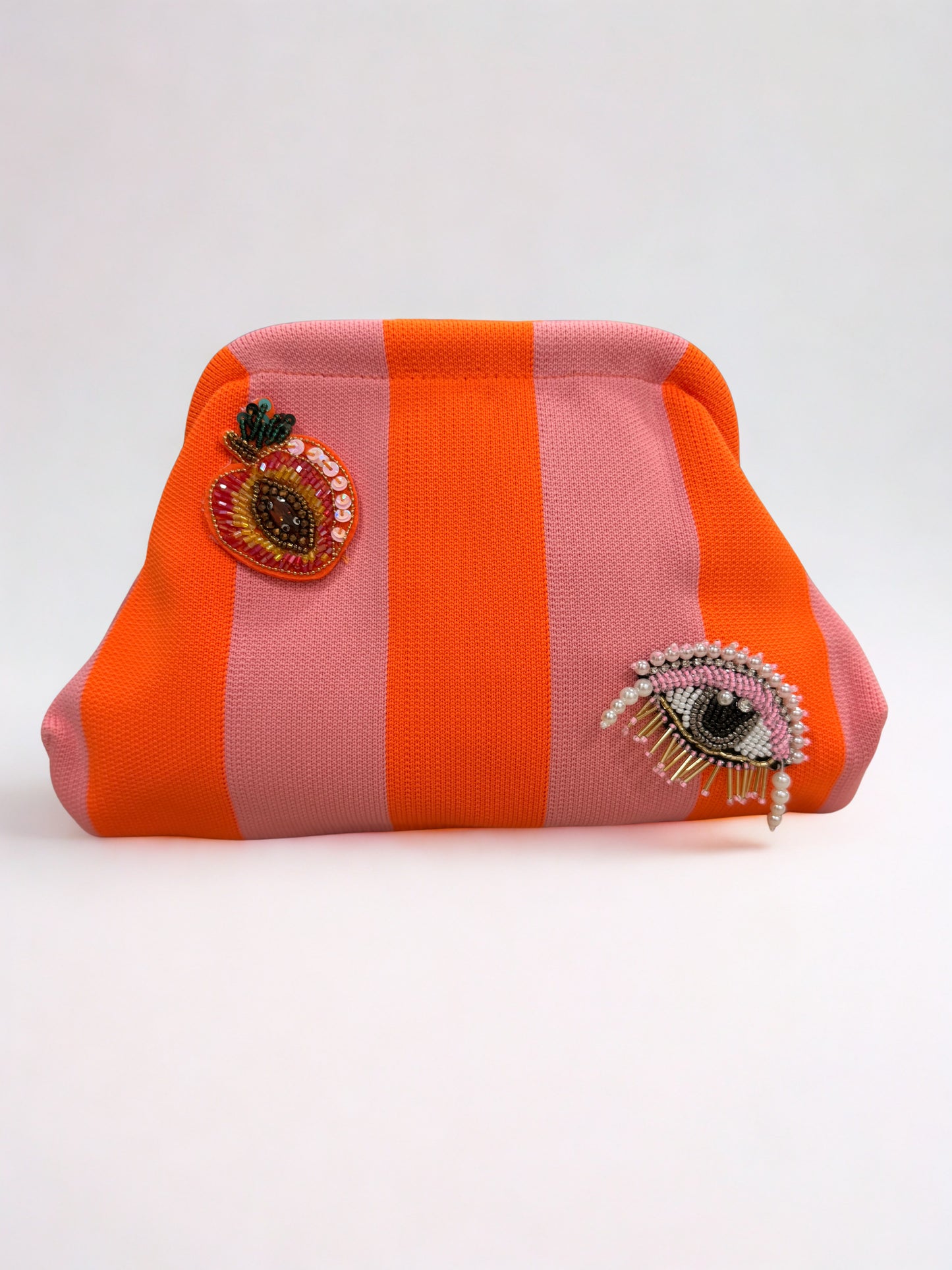 Orange Striped Embellishment Clutch