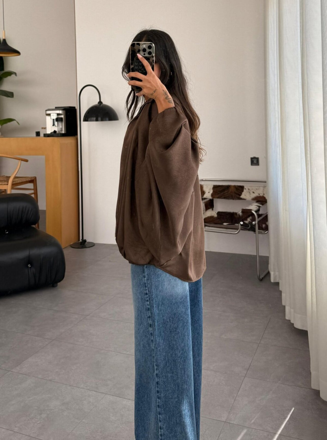 Oversized Brown Satin batwing sleeve Jacket