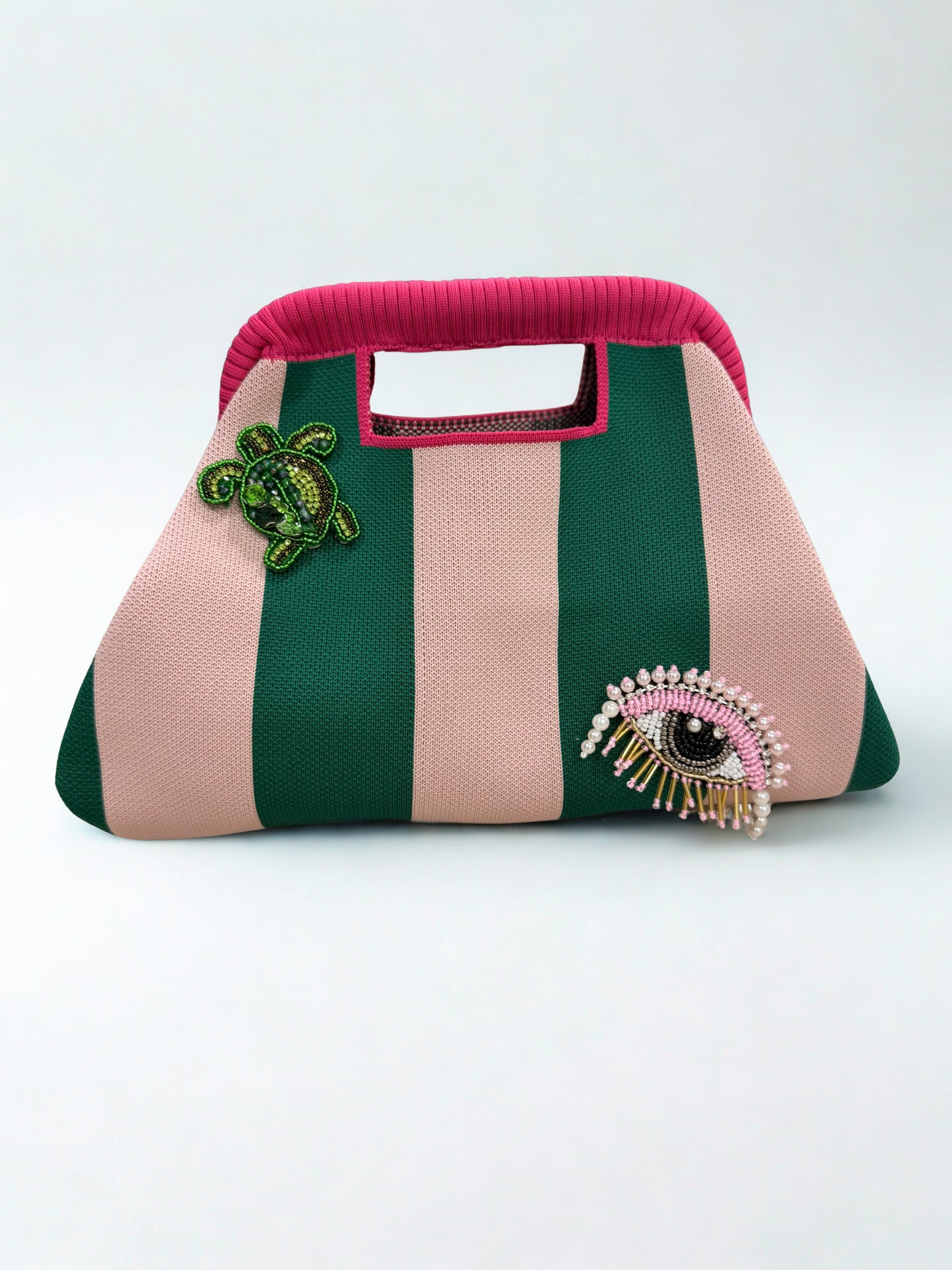 Green Striped Embellishment Clutch