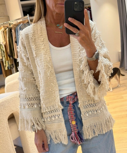 Linen with tassle details Cardigan