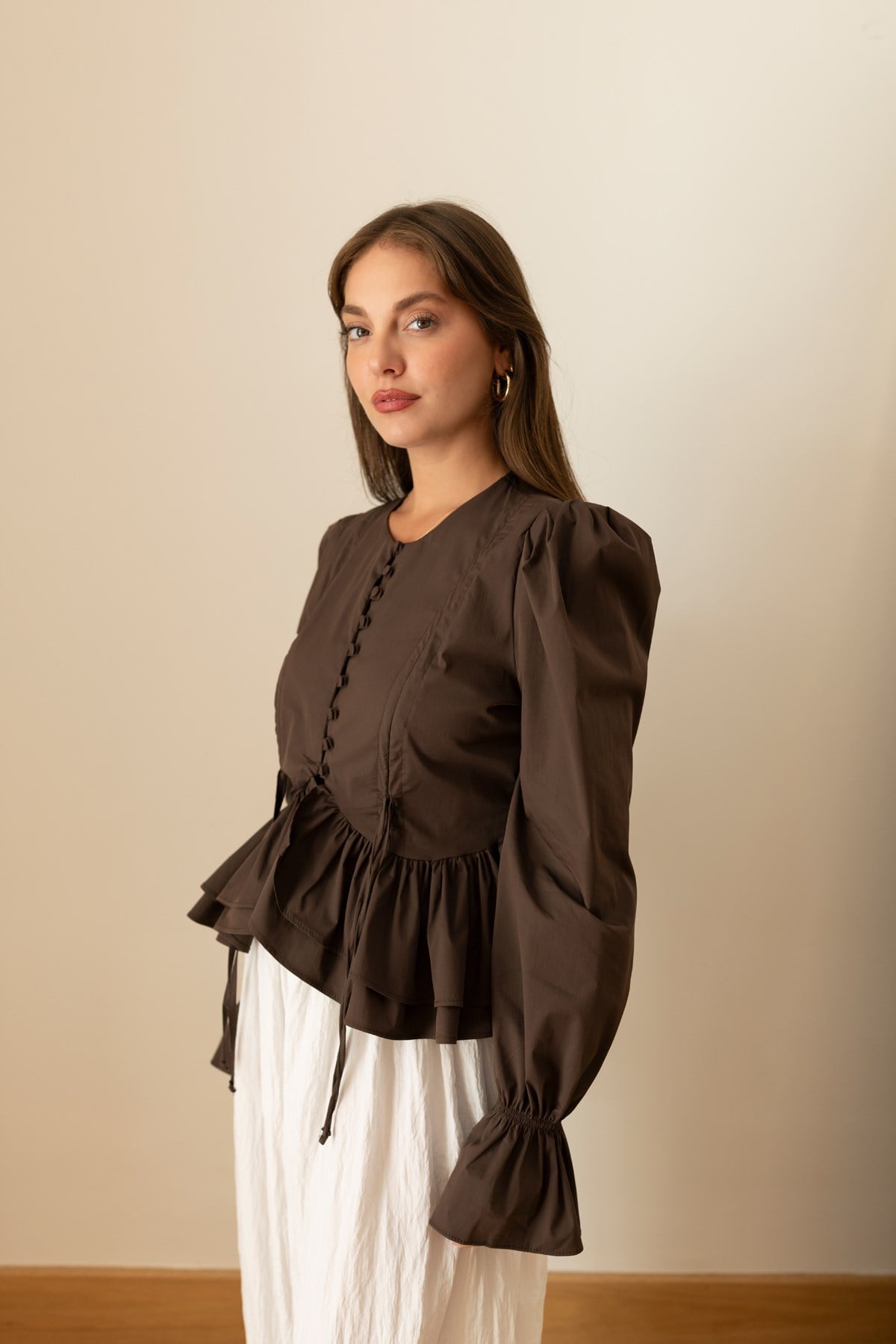 Brown Ruffles Blouse