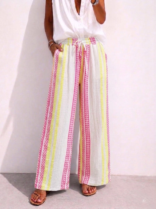 Striped Neon Yellow Muslin Pants