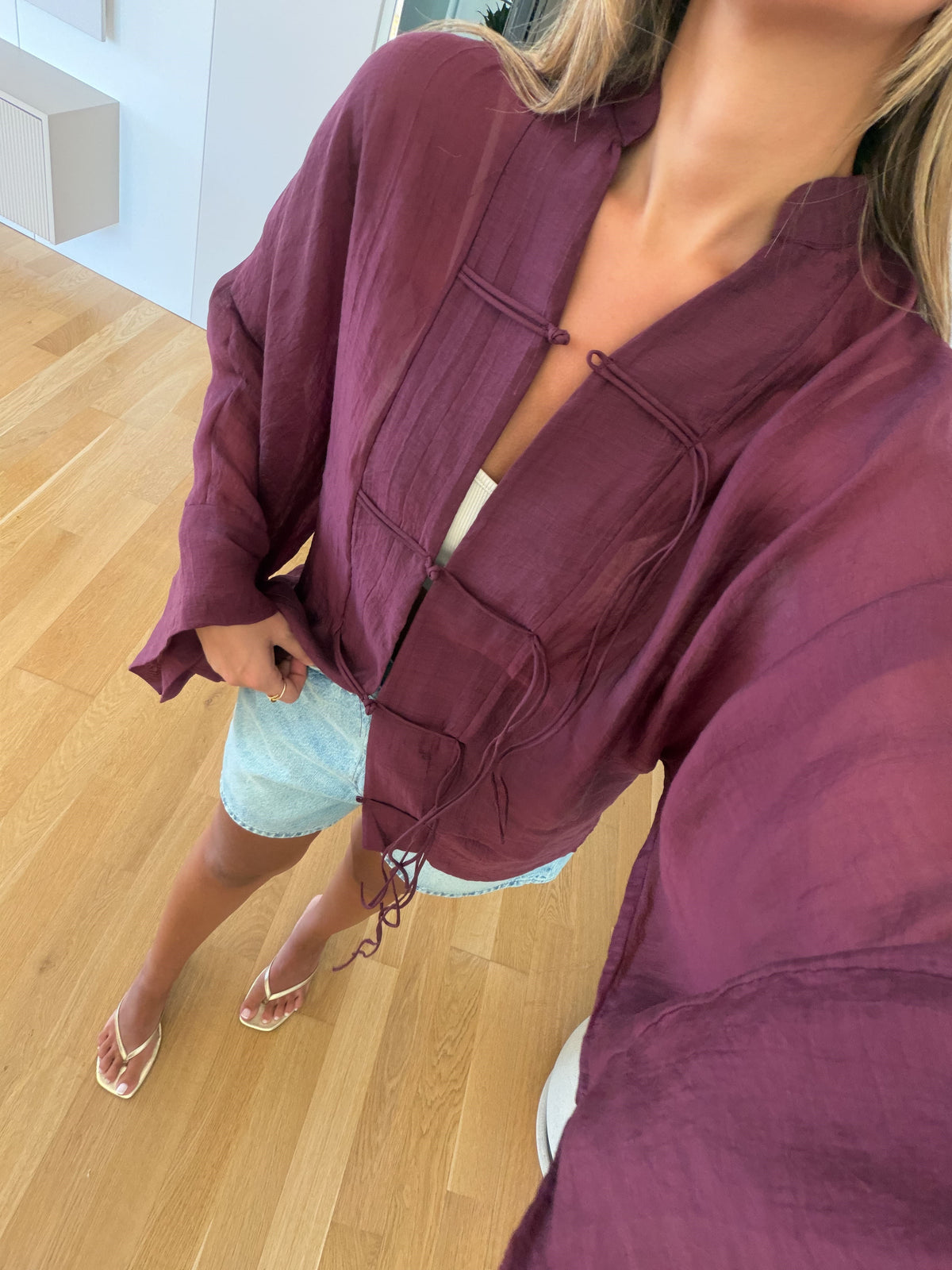 Chinese Style chifon Burgundy Blouse