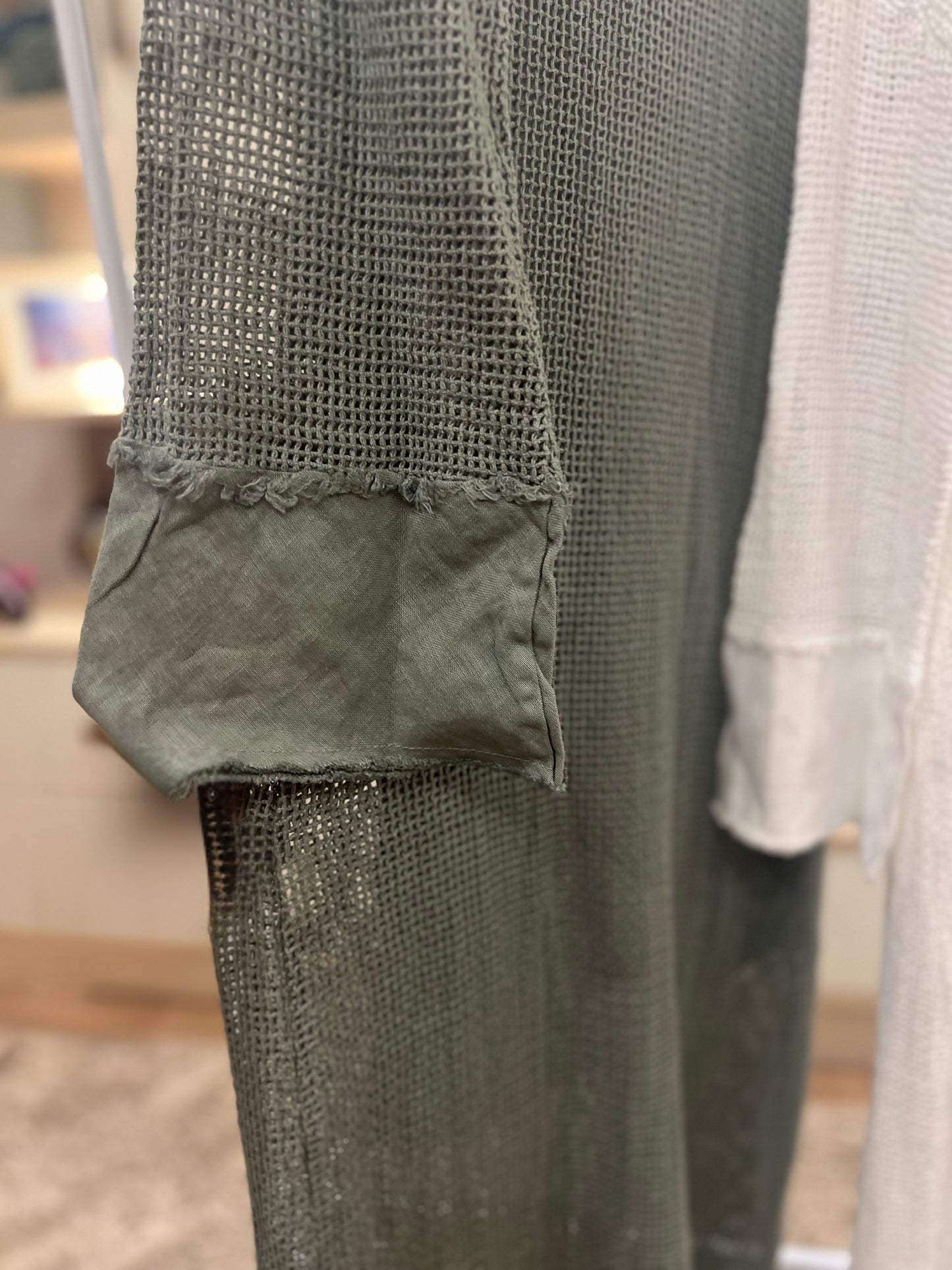 Mesh Italian 🇮🇹 Pure Linen Olive Midi Dress