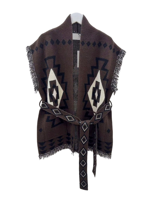 Brown Wool Sleevless Cardigan
