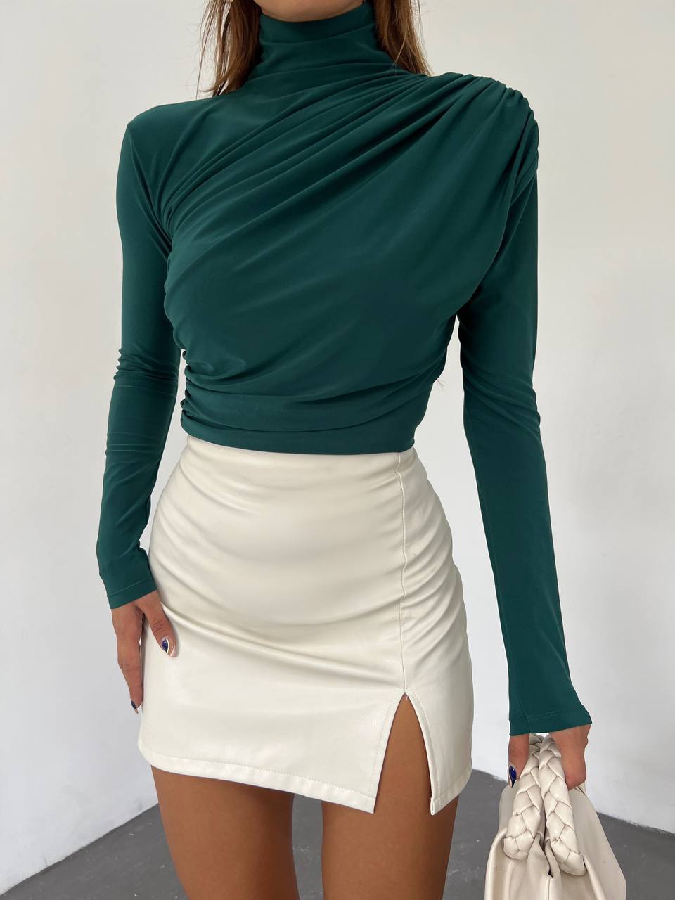 Women’s gathered detail stand collar blouse