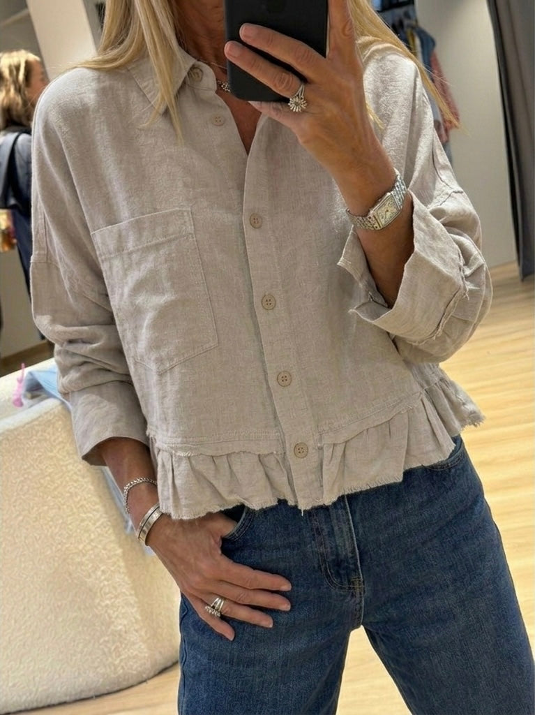 Linen x Cotton Beige ruffles shirt