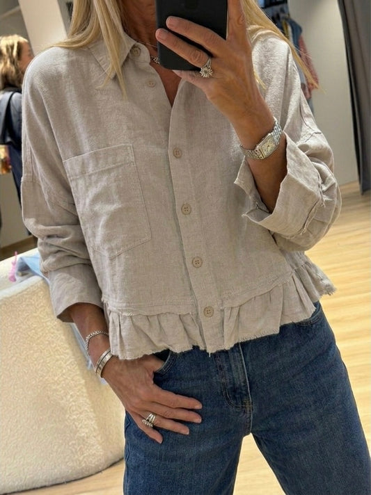Linen x Cotton Beige ruffles shirt
