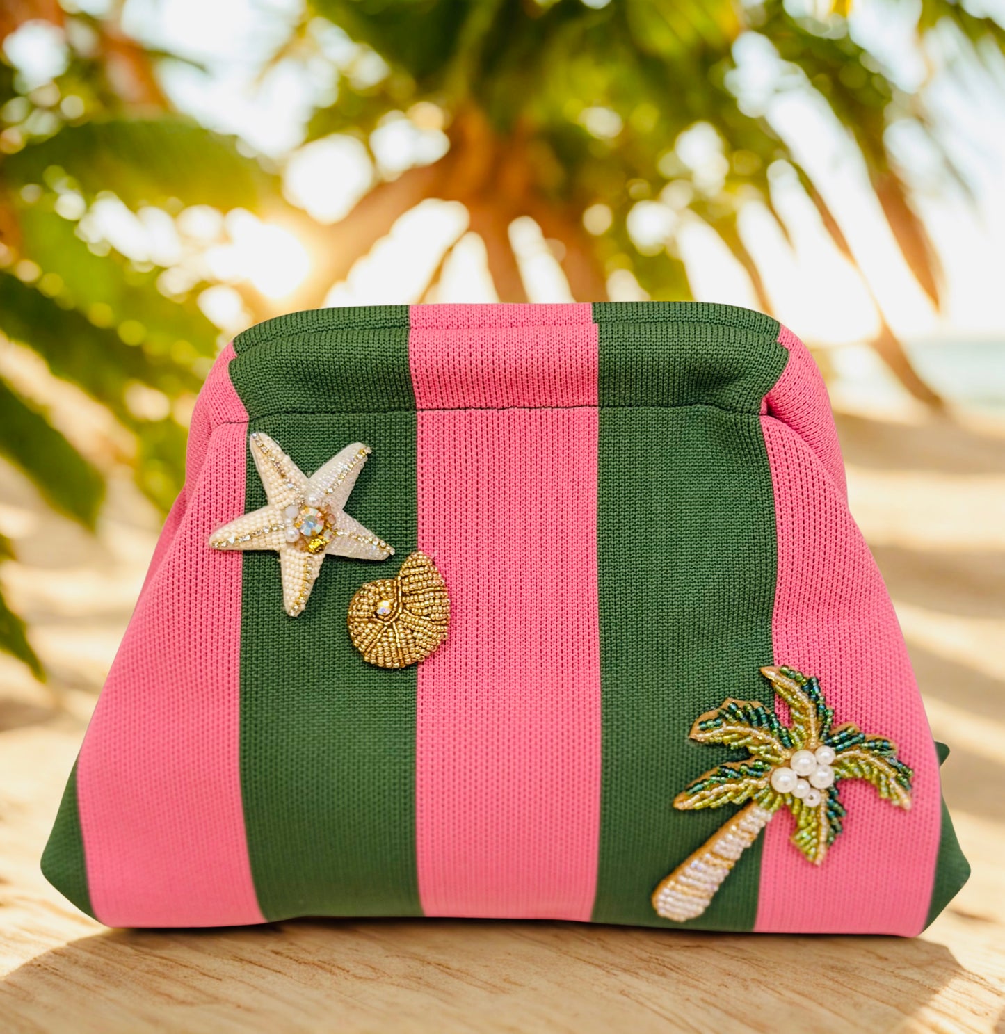 Green Striped Embellishments Clutch