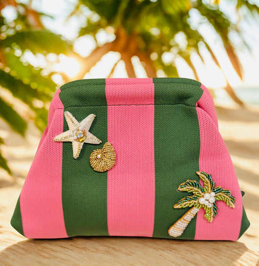 Green Striped Embellishments Clutch