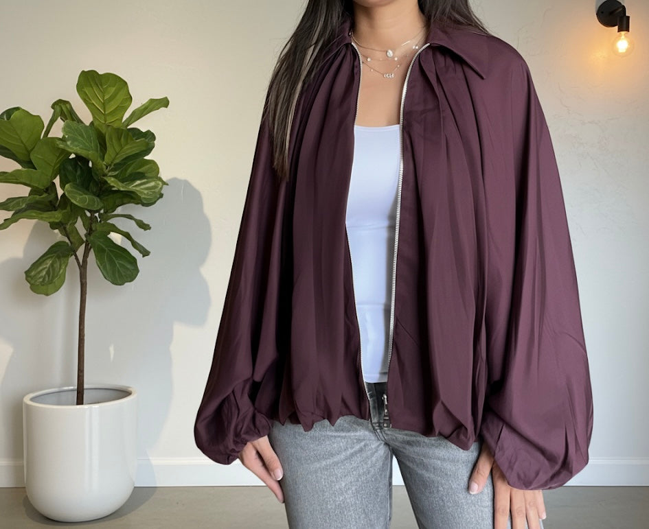 Oversized burgundy Satin batwing sleeve Jacket