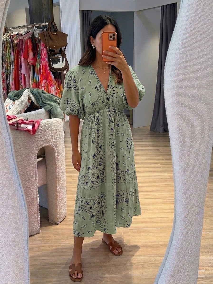Bandana Print Cotton Pink Dress